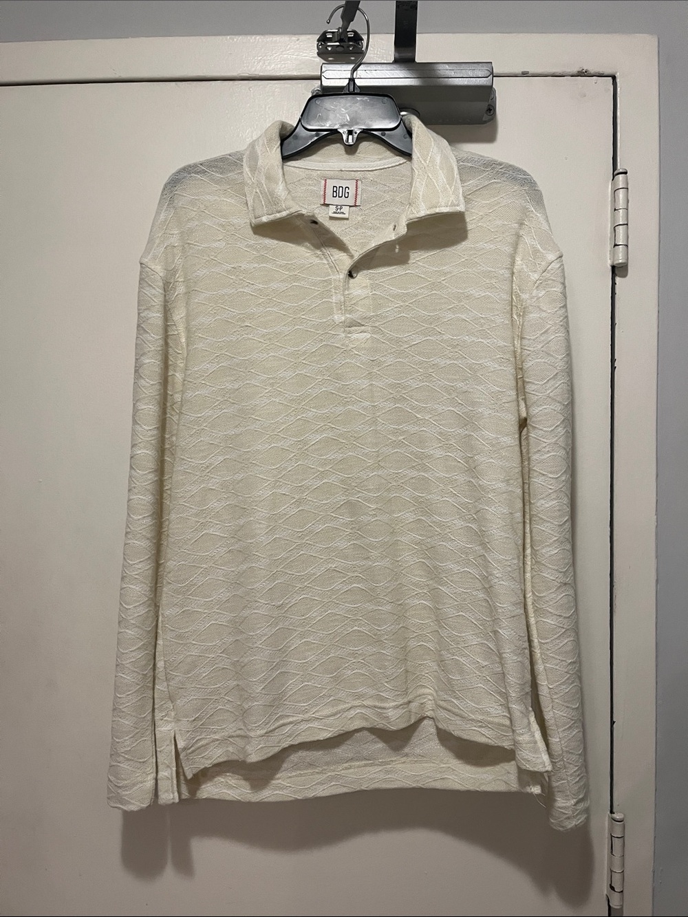 BDG Cream Textured Long-Sleeve Polo Shirt